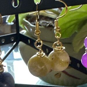 Gold-Toned Dangle Earrings with Cream Beads and Natural Texture